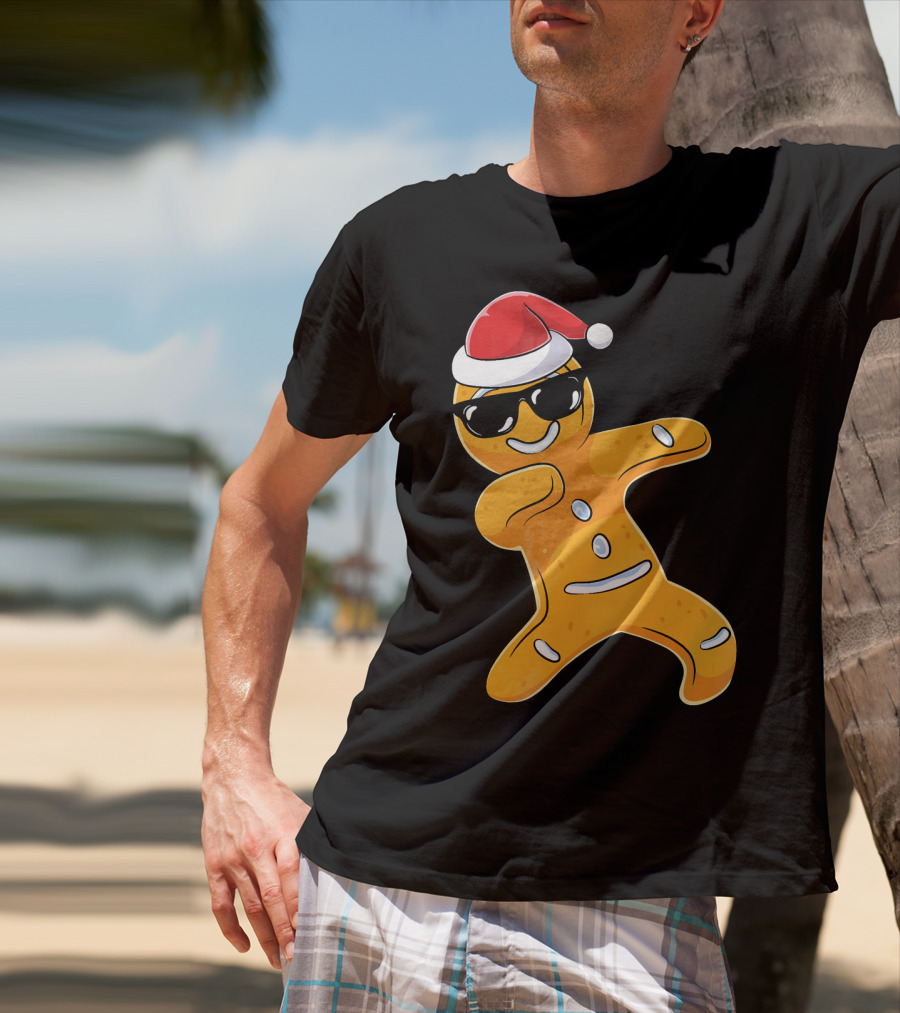 Christmas Dabbing Gingerbread Santa With Sunglasses T-Shirt
