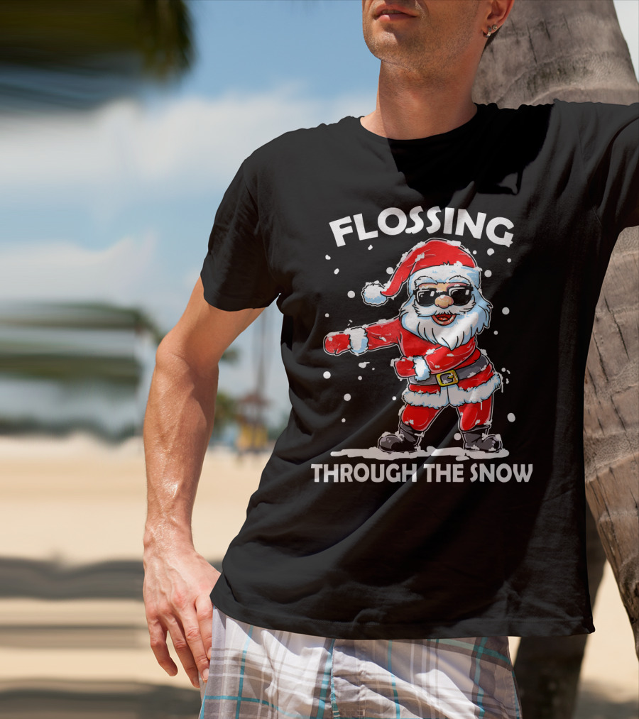 Flossing Through The Snow Santa Sunglasses Floss Dance T-Shirt
