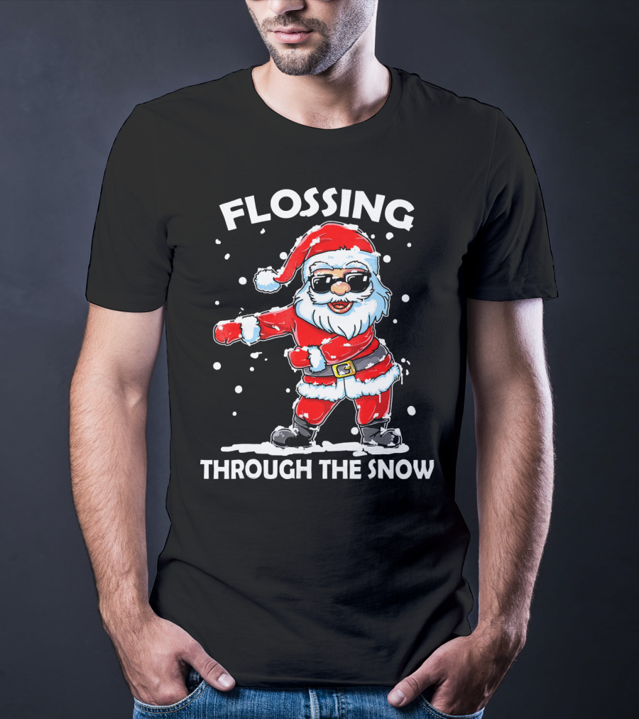 Flossing Through The Snow Santa Sunglasses Floss Dance T-Shirt