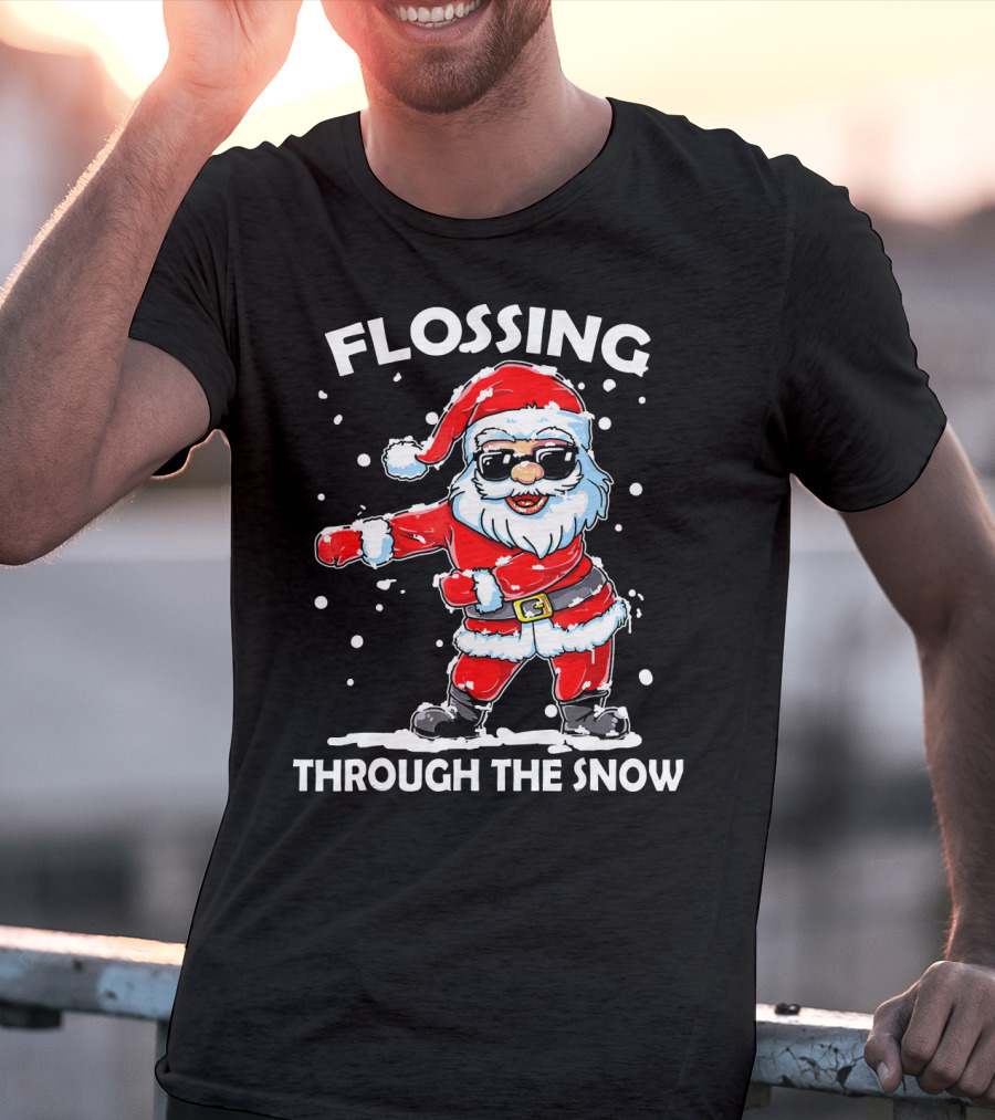 Flossing Through The Snow Santa Sunglasses Floss Dance T-Shirt