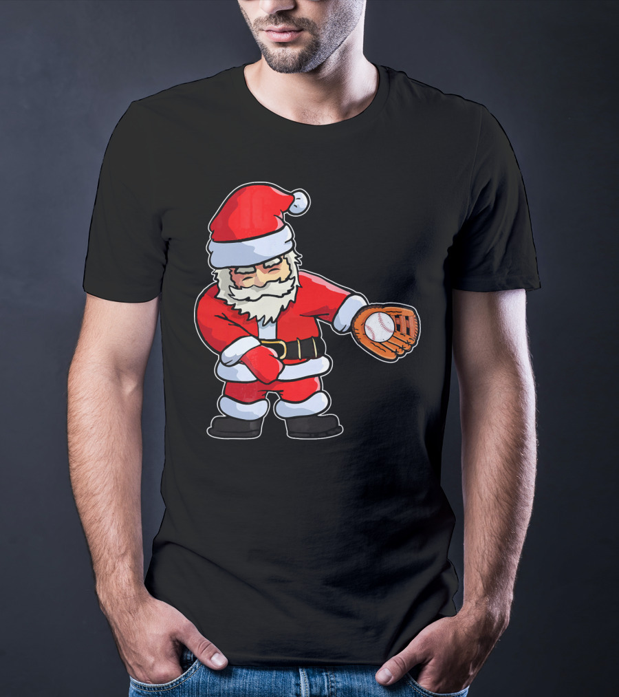 Baseball Santa Claus Flossing Dance Funny Ugly Holiday T-Shirt