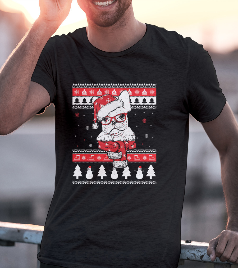 Festive Santa Hat French Bulldog Christmas T-Shirt