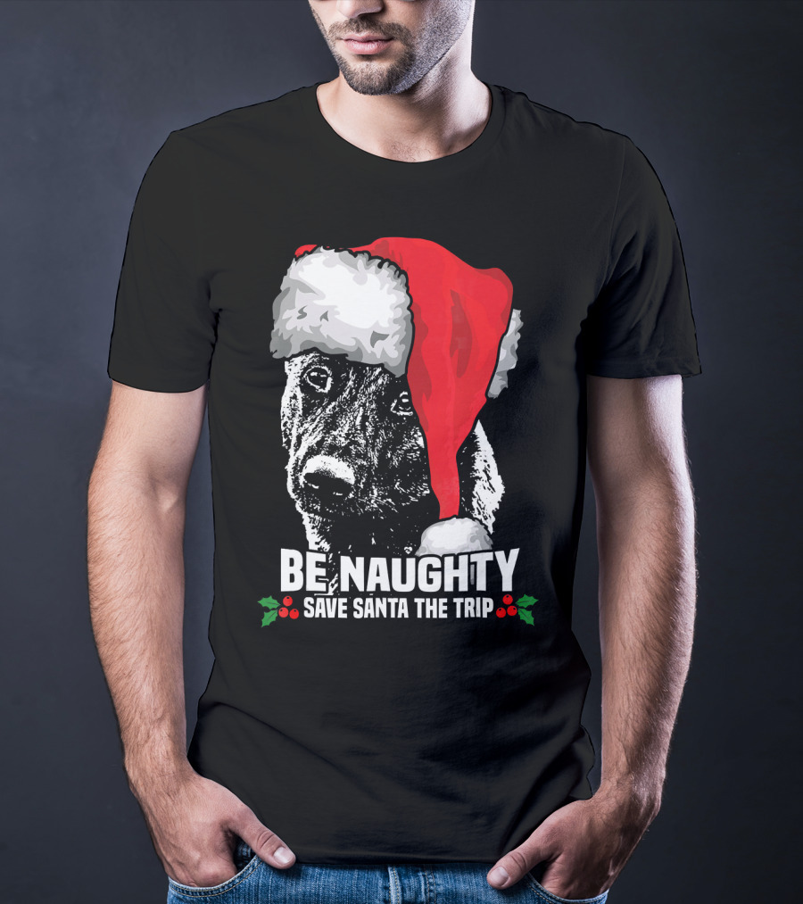 Be Naughty Save Santa The Trip Dutch Shepherd Christmas Santa Hat T-Shirt