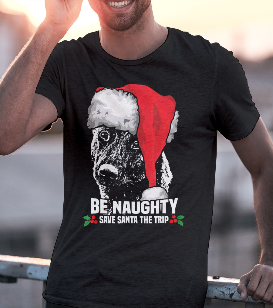 Be Naughty Save Santa The Trip Dutch Shepherd Christmas Santa Hat T-Shirt