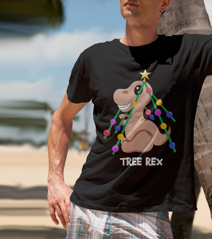Tree Rex Christmas Dinosaur With Holiday Decoration T-Shirt