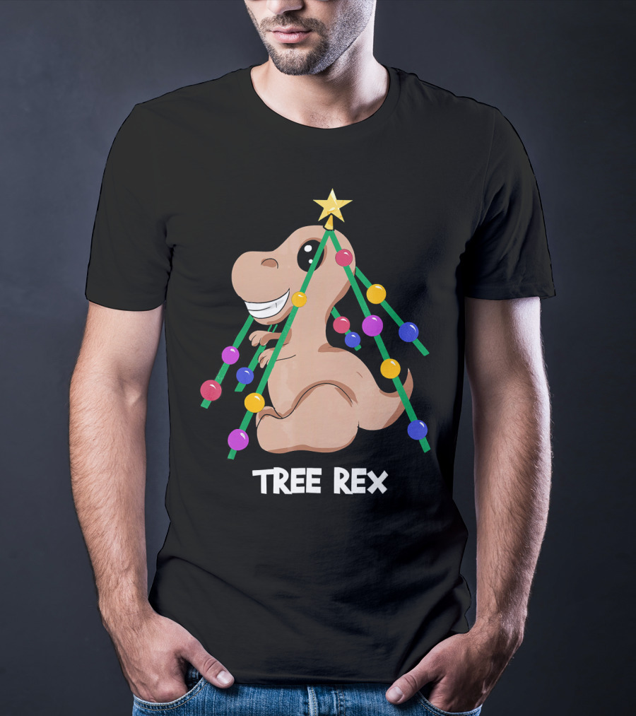 Tree Rex Christmas Dinosaur With Holiday Decoration T-Shirt