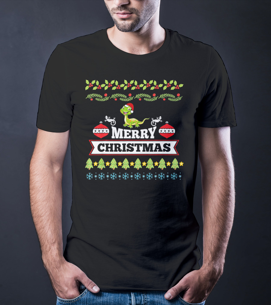 Merry Christmas Bearded Dragon Santa Hat Holiday Ornaments T-Shirt