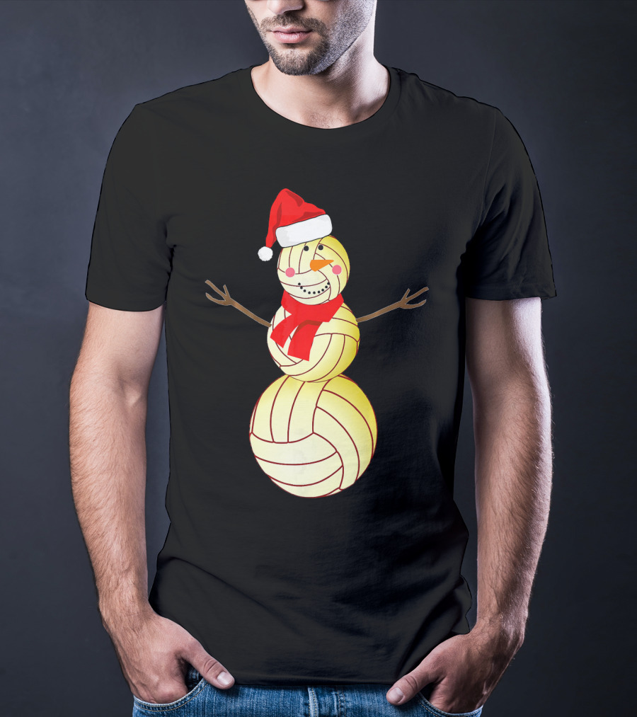 Funny Volleyball Snowman With Santa Hat And Scarf T-Shirt