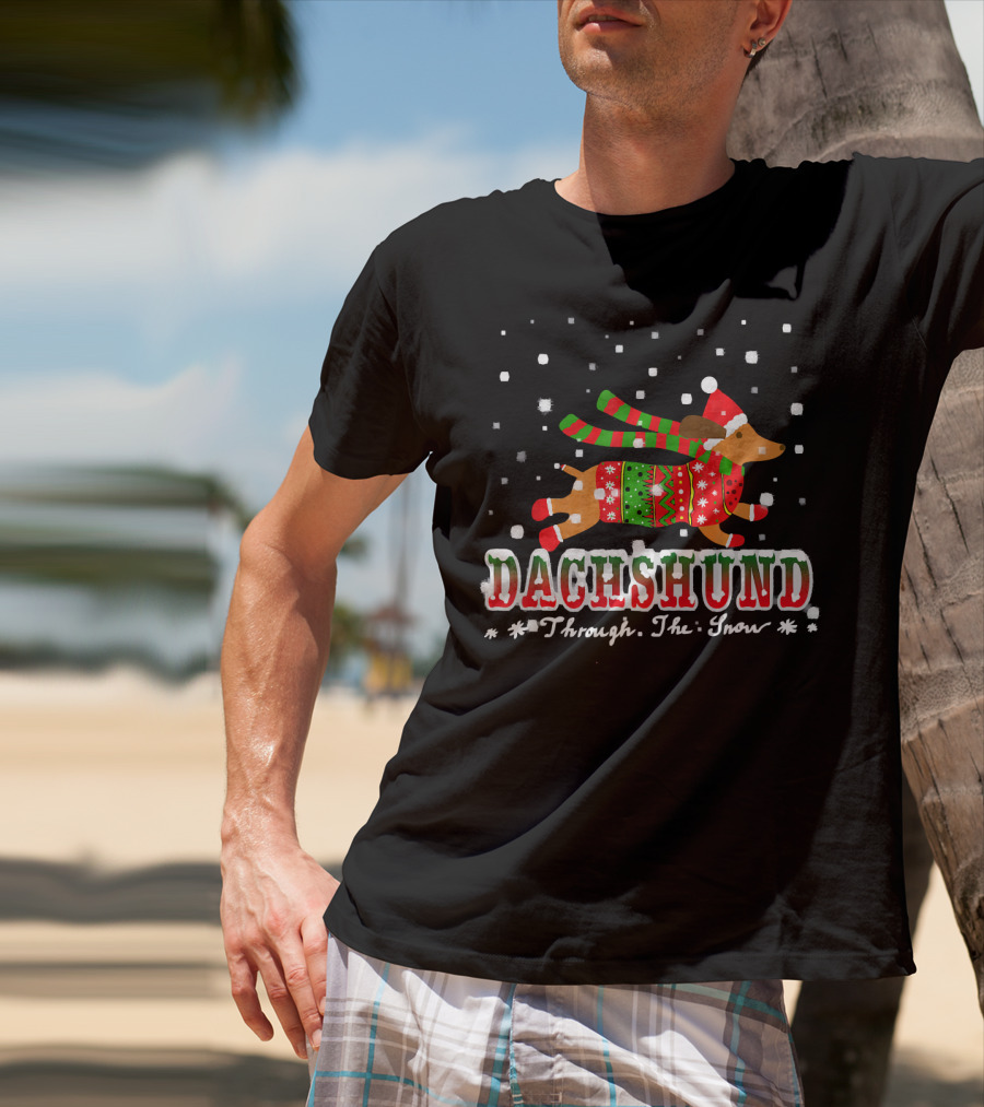 Dachshund Christmas Sweater Through The Snow Winter Holiday T-Shirt