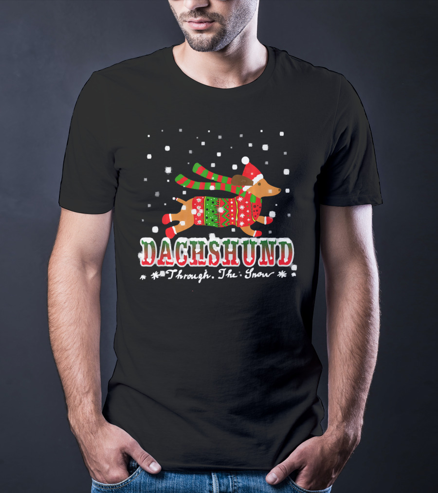 Dachshund Christmas Sweater Through The Snow Winter Holiday T-Shirt
