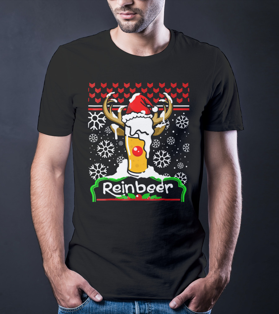 Reinbeer Santa Claus Antlers Snowflakes Holiday Cheer T-Shirt