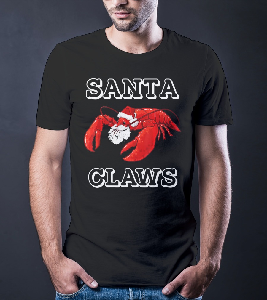 SANTA CLAWS Festive Lobster Santa Hat Christmas Humor T-Shirt