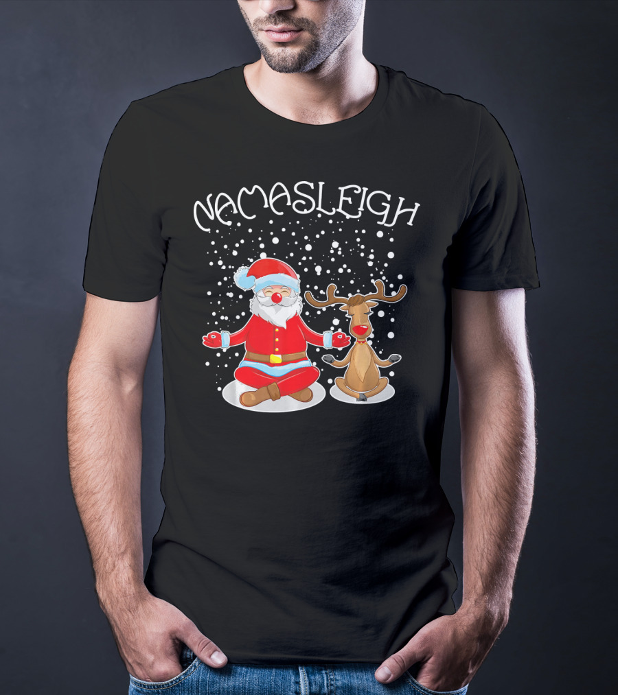 NamaSleigh Meditating Santa Rudolph Snowflakes T-Shirt