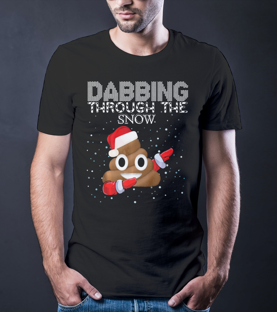Dabbing Through The Snow Christmas Emoji Poop Santa Hat T-Shirt