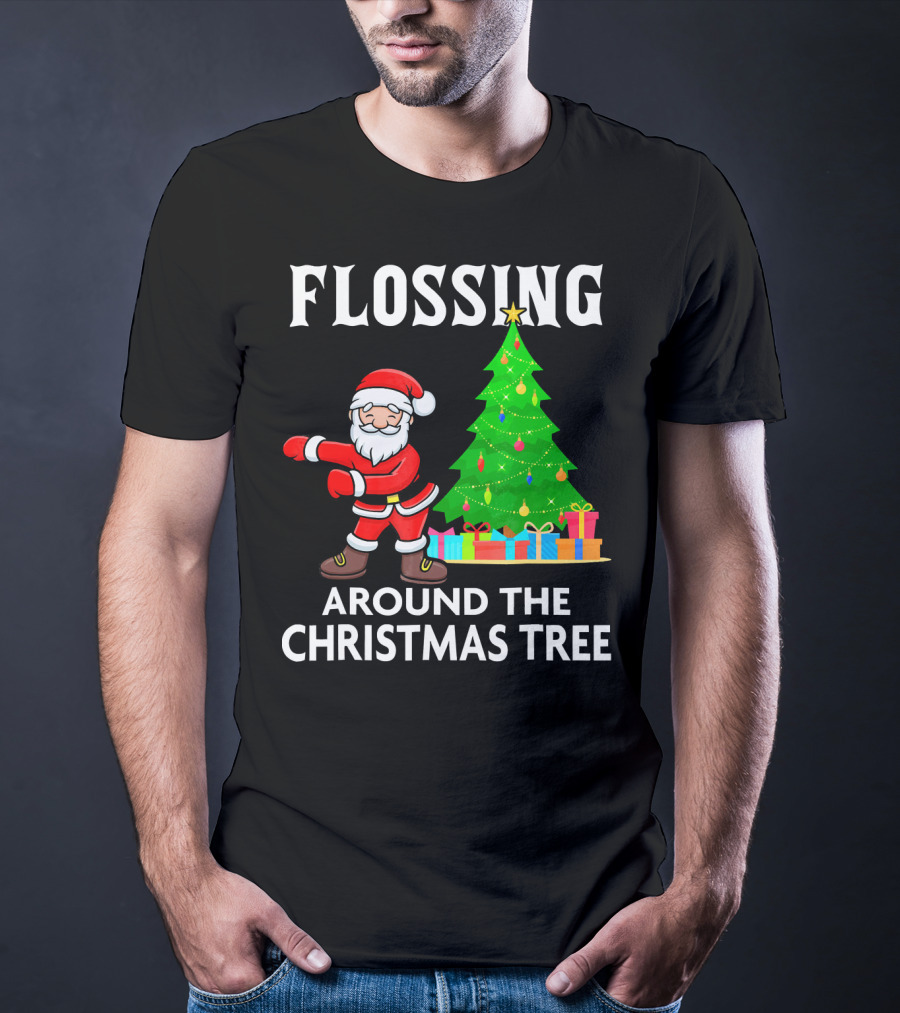 Flossing Santa Dancing Around The Christmas Tree With Presents T-Shirt