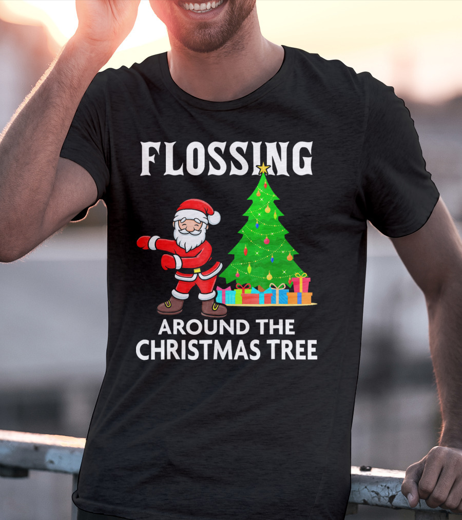 Flossing Santa Dancing Around The Christmas Tree With Presents T-Shirt