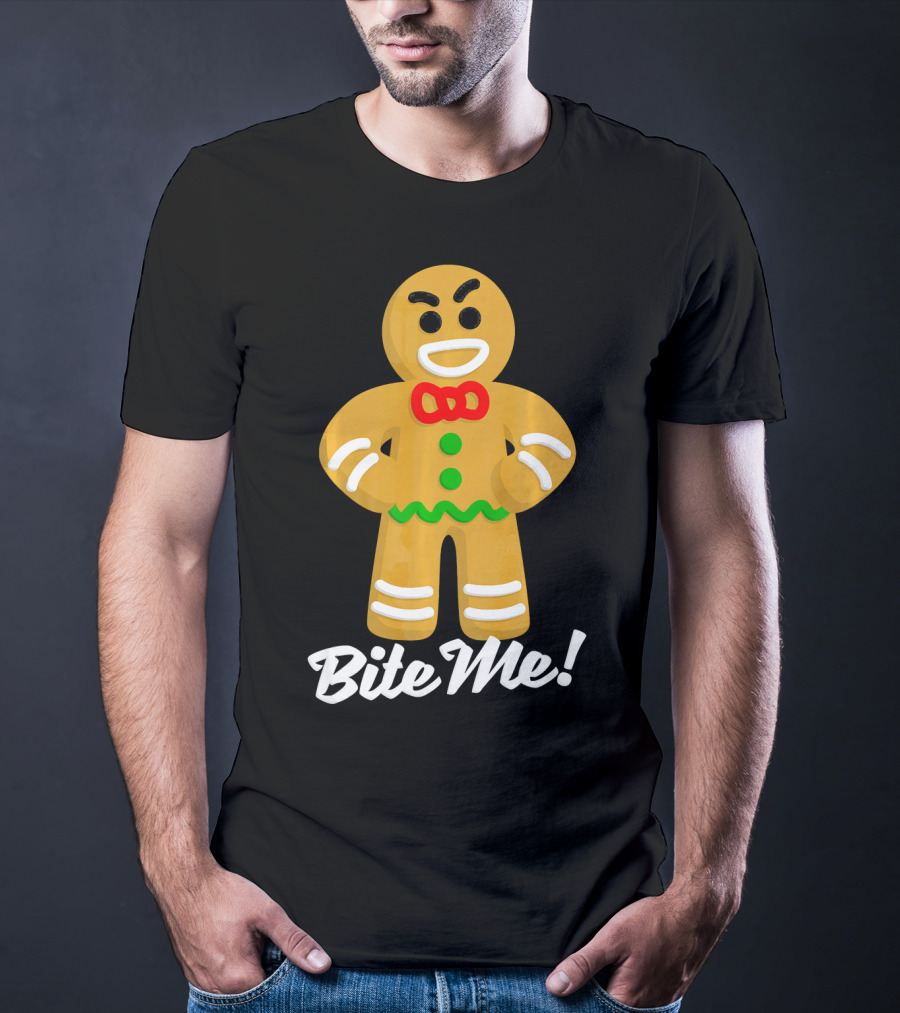 Funny Christmas Gingerbread Man Bite Me T-Shirt