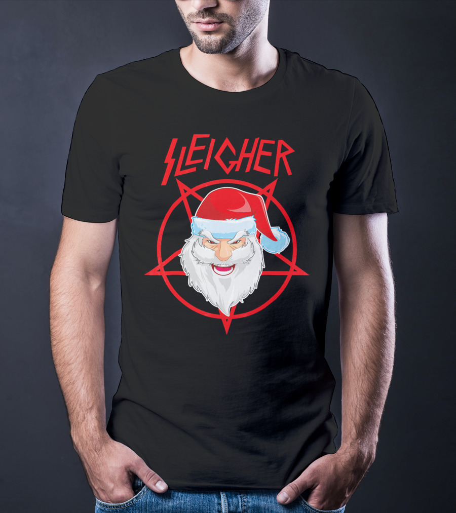 Sleigher Santa Claus Metal Christmas Coo Pentagram Santa Hat T-Shirt