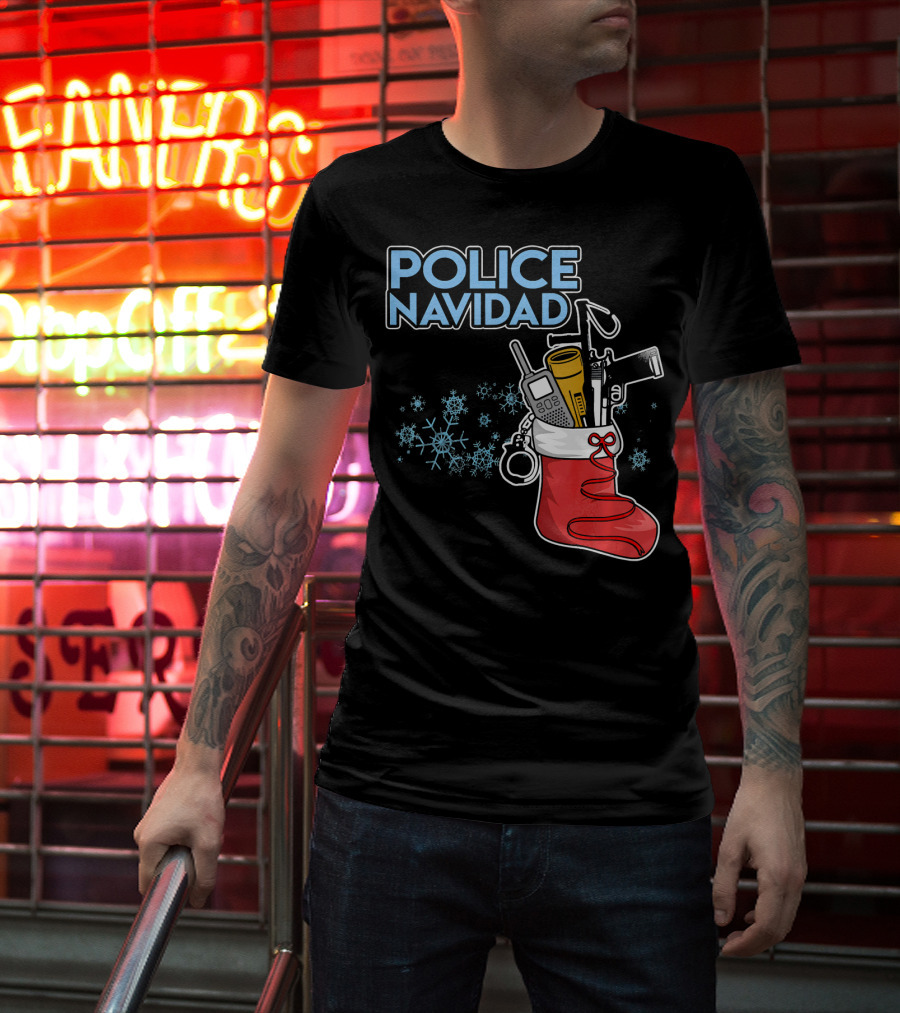 Police Navidad Christmas Stocking With Law Enforcement Gear T-Shirt