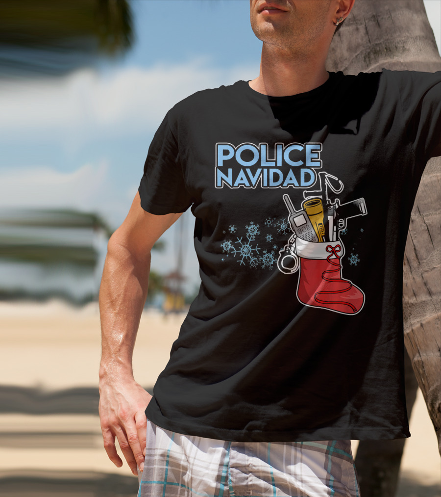 Police Navidad Christmas Stocking With Law Enforcement Gear T-Shirt