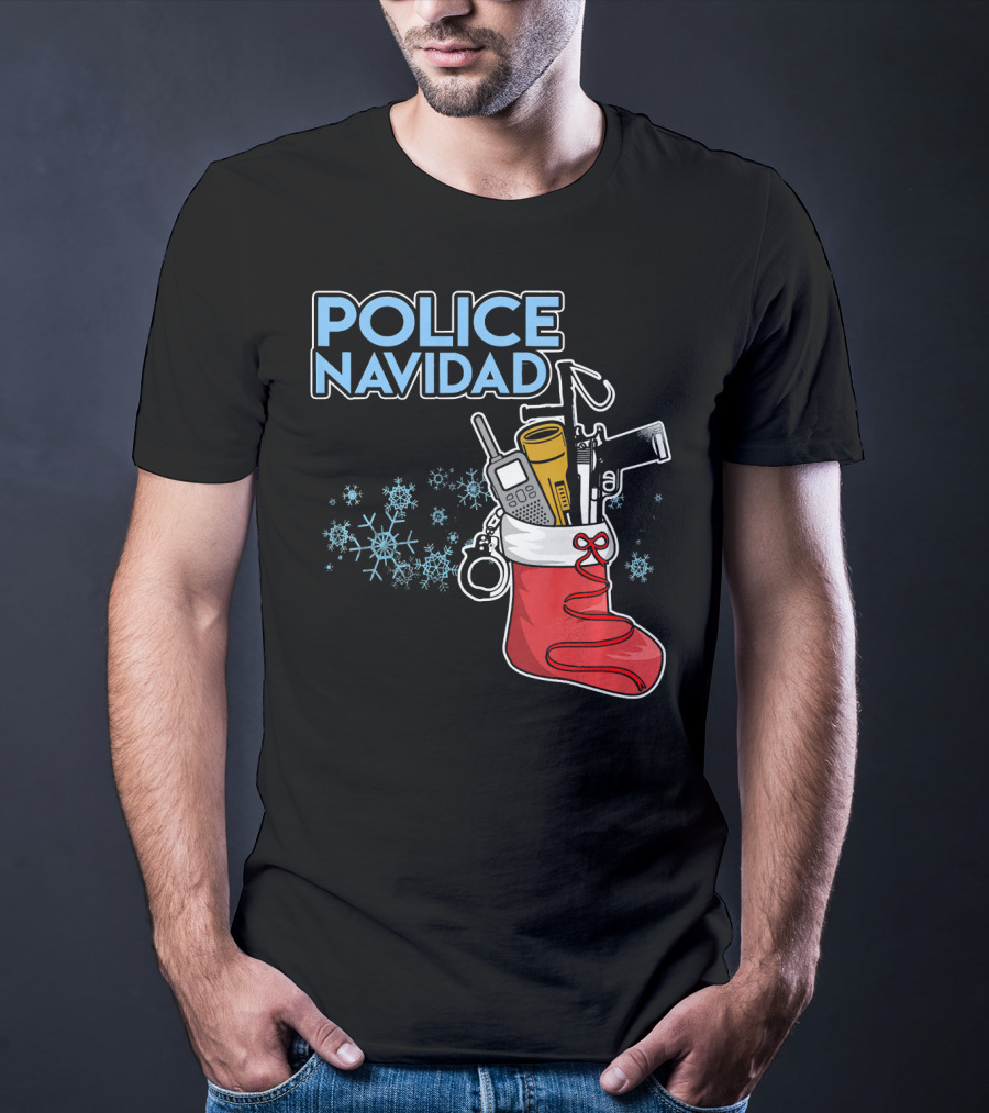 Police Navidad Christmas Stocking With Law Enforcement Gear T-Shirt
