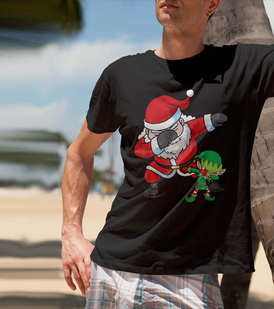 Christmas Boys Dabbing Santa Claus And Elf Dab Dan T-Shirt