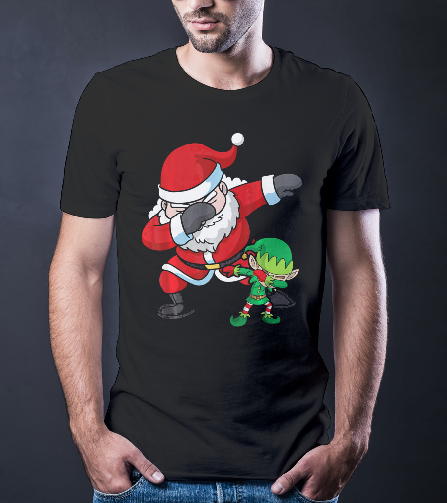Christmas Boys Dabbing Santa Claus And Elf Dab Dan T-Shirt