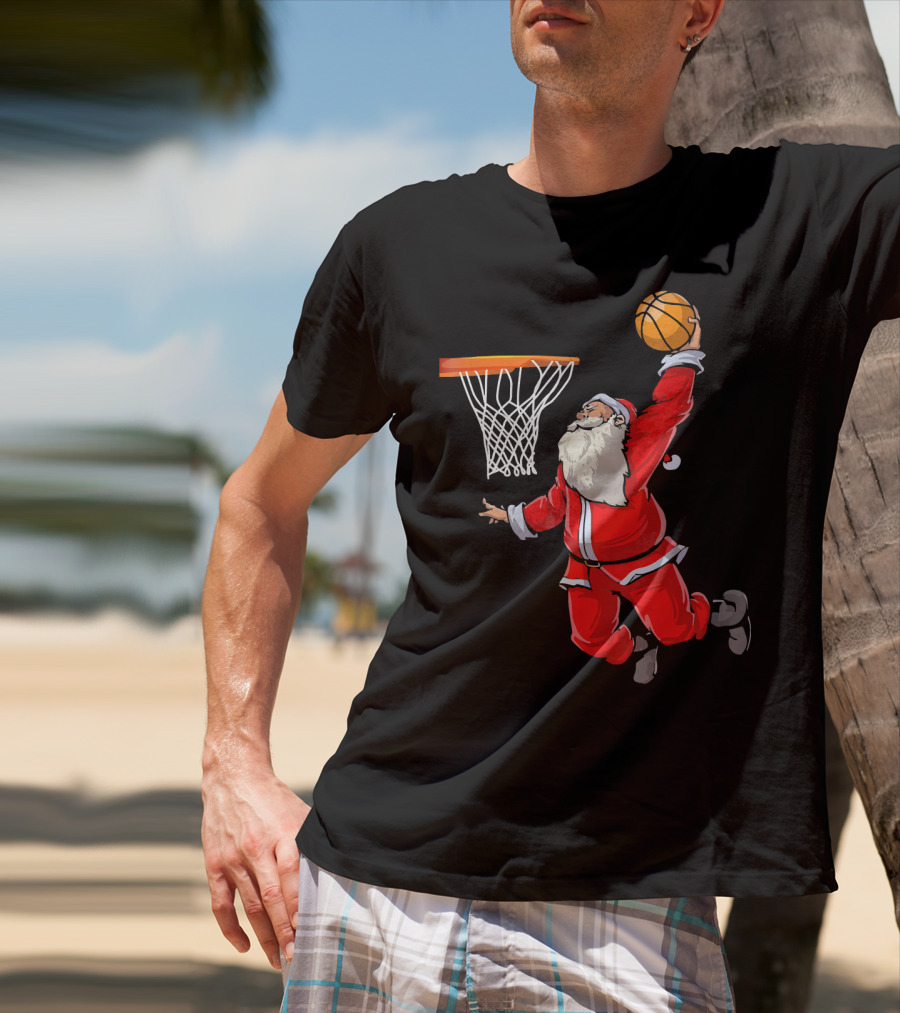 Santa Dunking Basketball Weihnachten Santa Hat T-Shirt