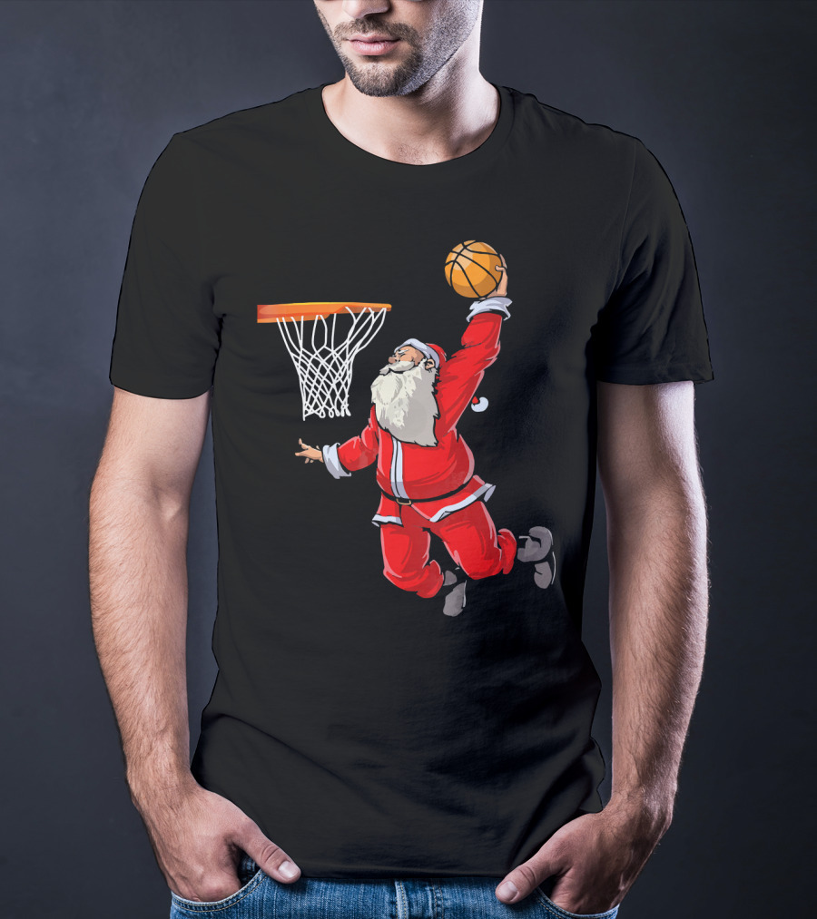 Santa Dunking Basketball Weihnachten Santa Hat T-Shirt