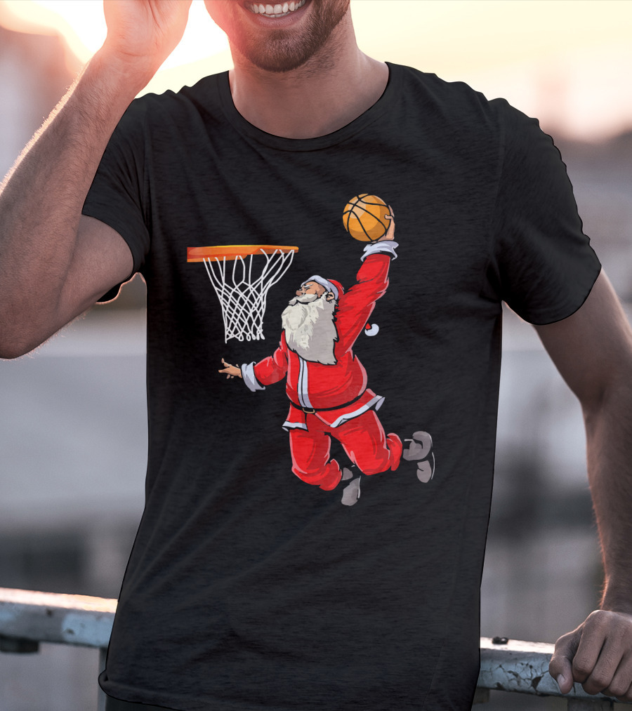 Santa Dunking Basketball Weihnachten Santa Hat T-Shirt