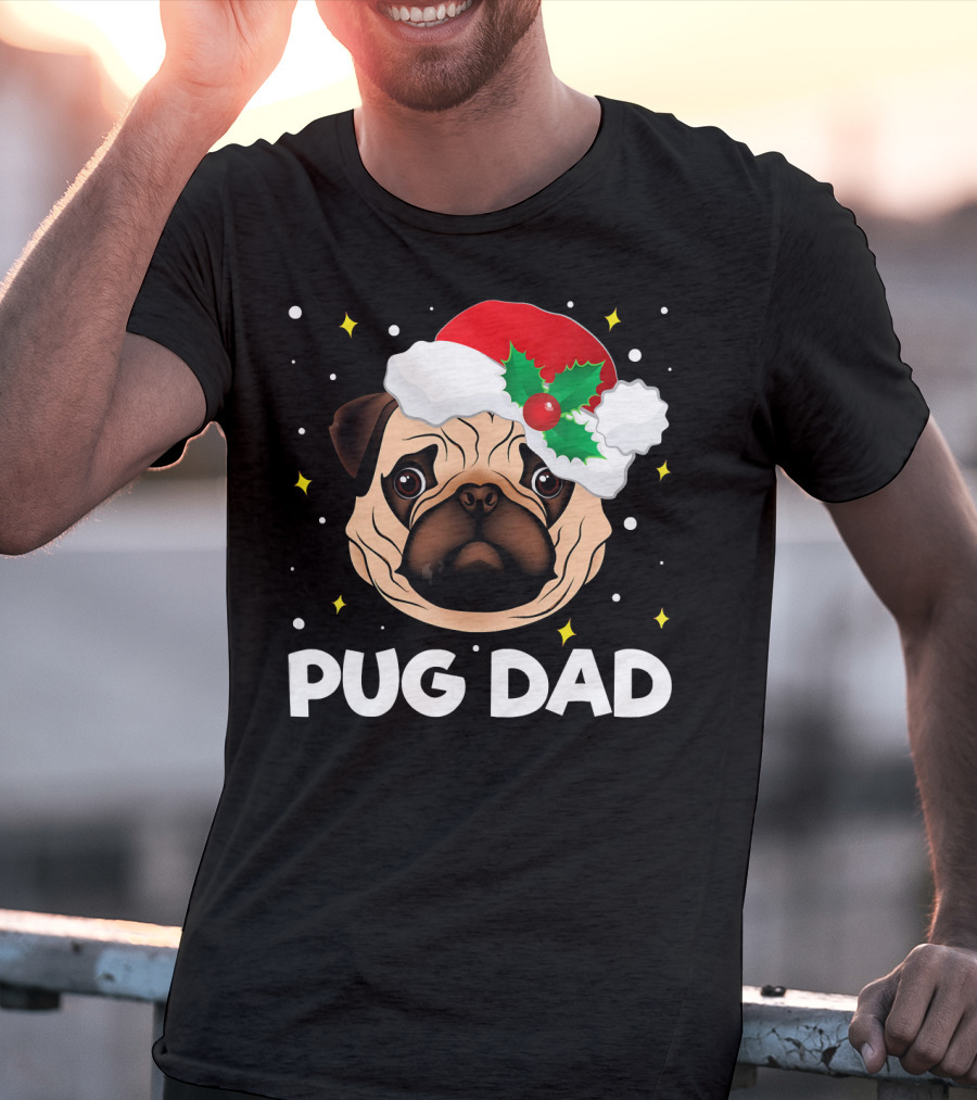 Pug Dad Daddy Christmas Santa Hat Pug T-Shirt