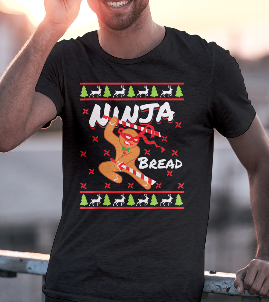 Ninjabread Man Gingerbread Ninja Christmas Sweater Reindeer Trees T-Shirt