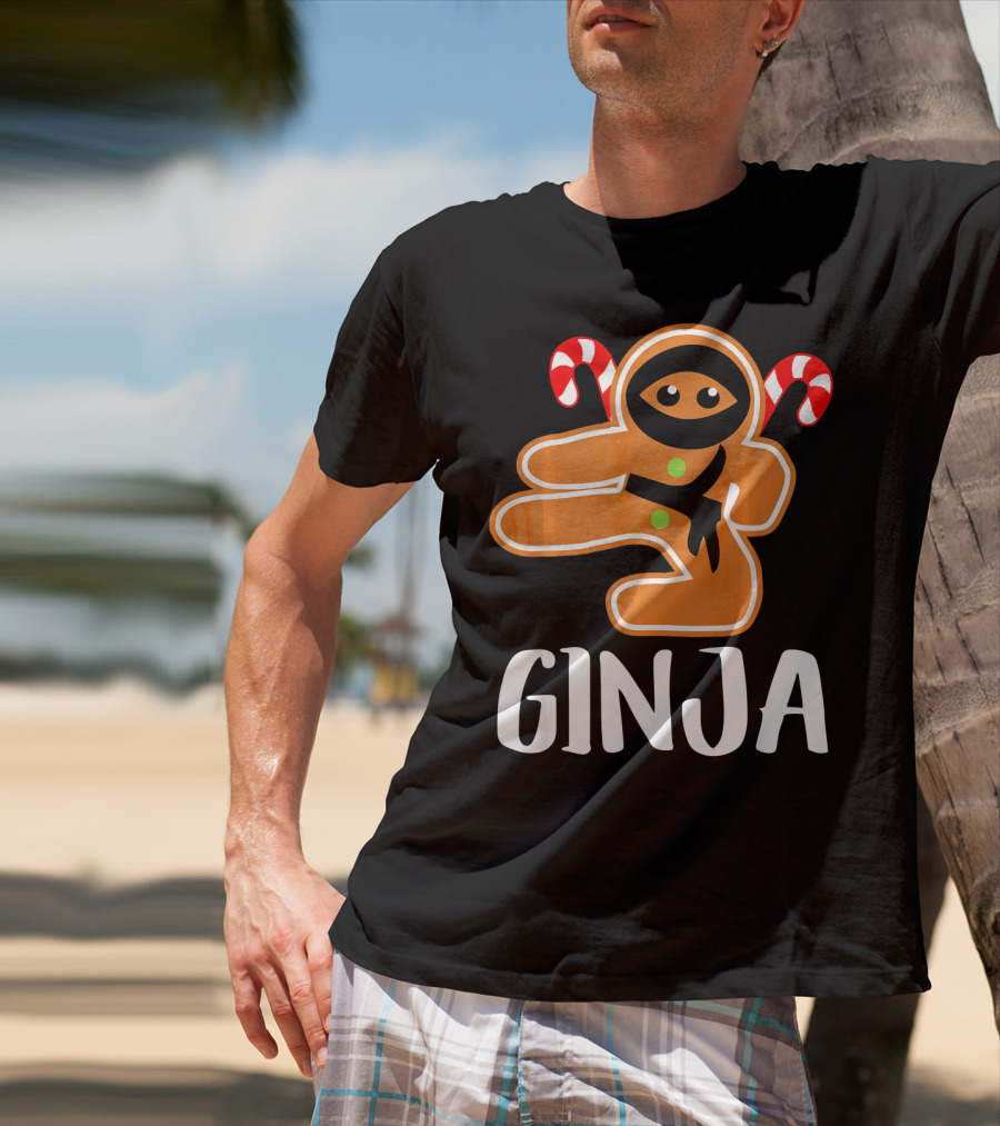Ginja Ninja Warrior Gingerbread Man With Candy Canes T-Shirt