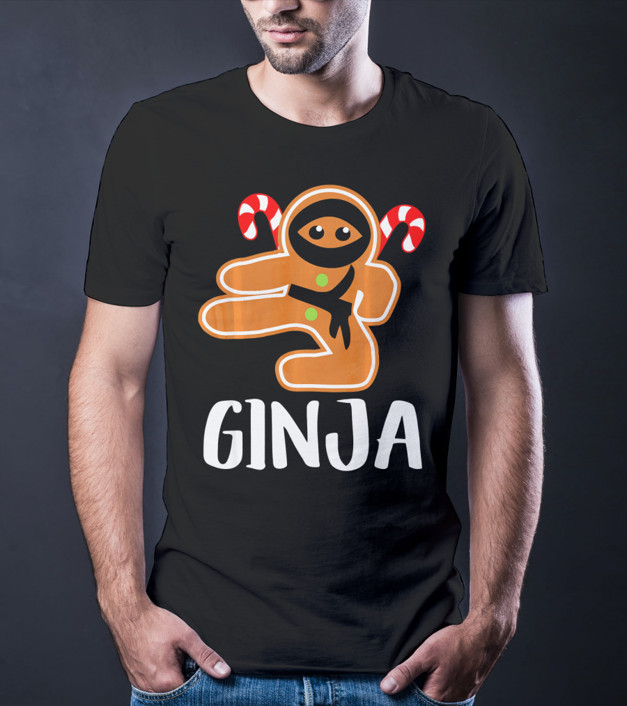 Ginja Ninja Warrior Gingerbread Man With Candy Canes T-Shirt