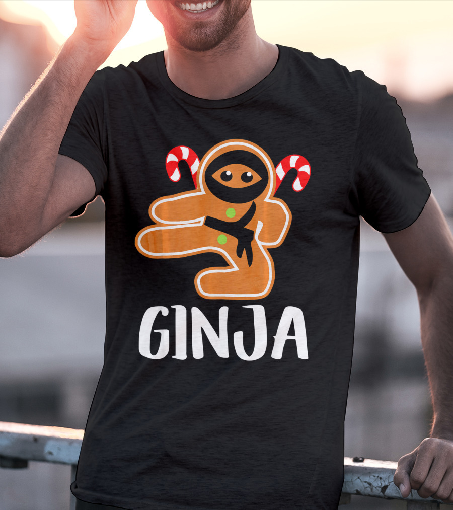Ginja Ninja Warrior Gingerbread Man With Candy Canes T-Shirt