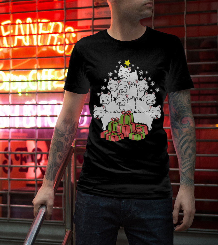 Westie Christmas Tree With Presents And Snowflakes T-Shirt