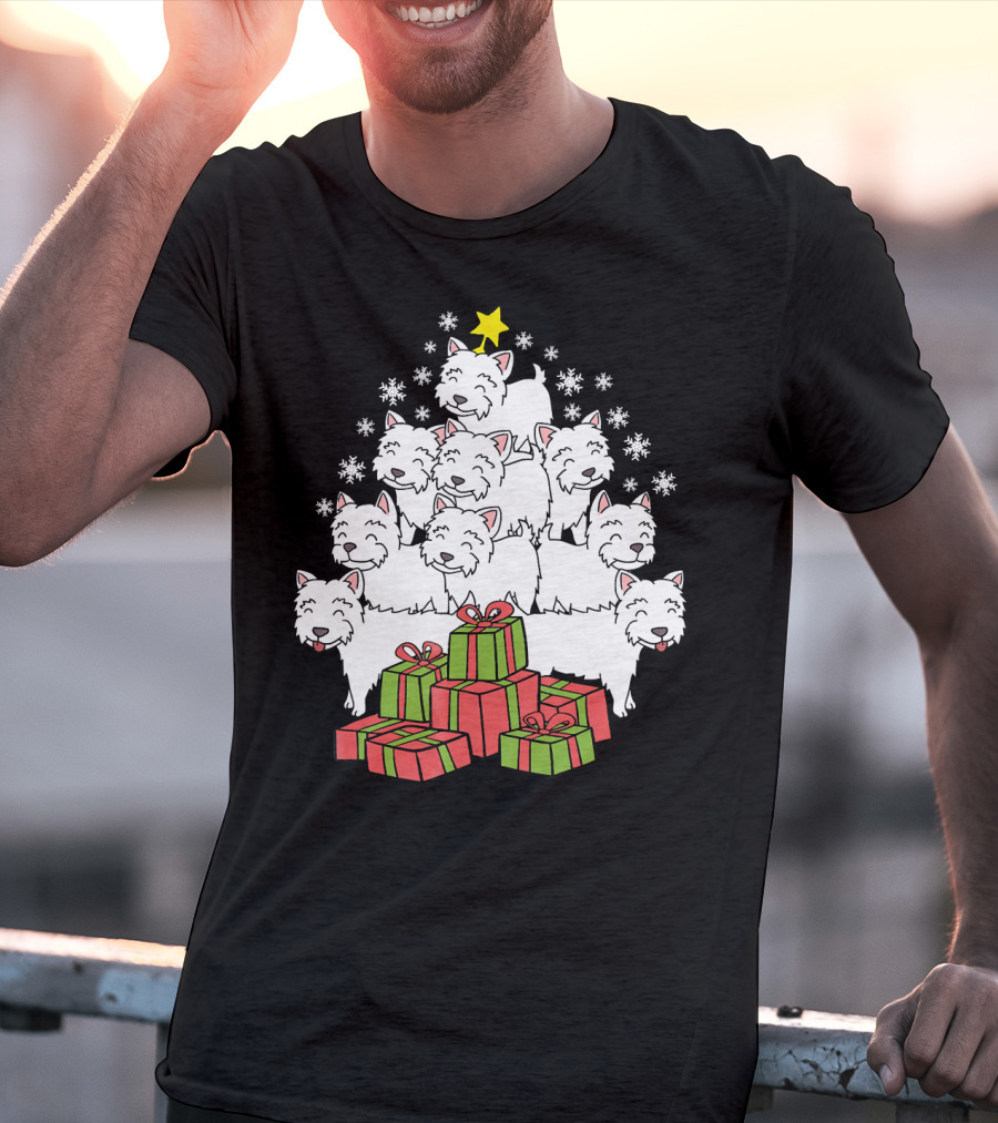 Westie Christmas Tree With Presents And Snowflakes T-Shirt