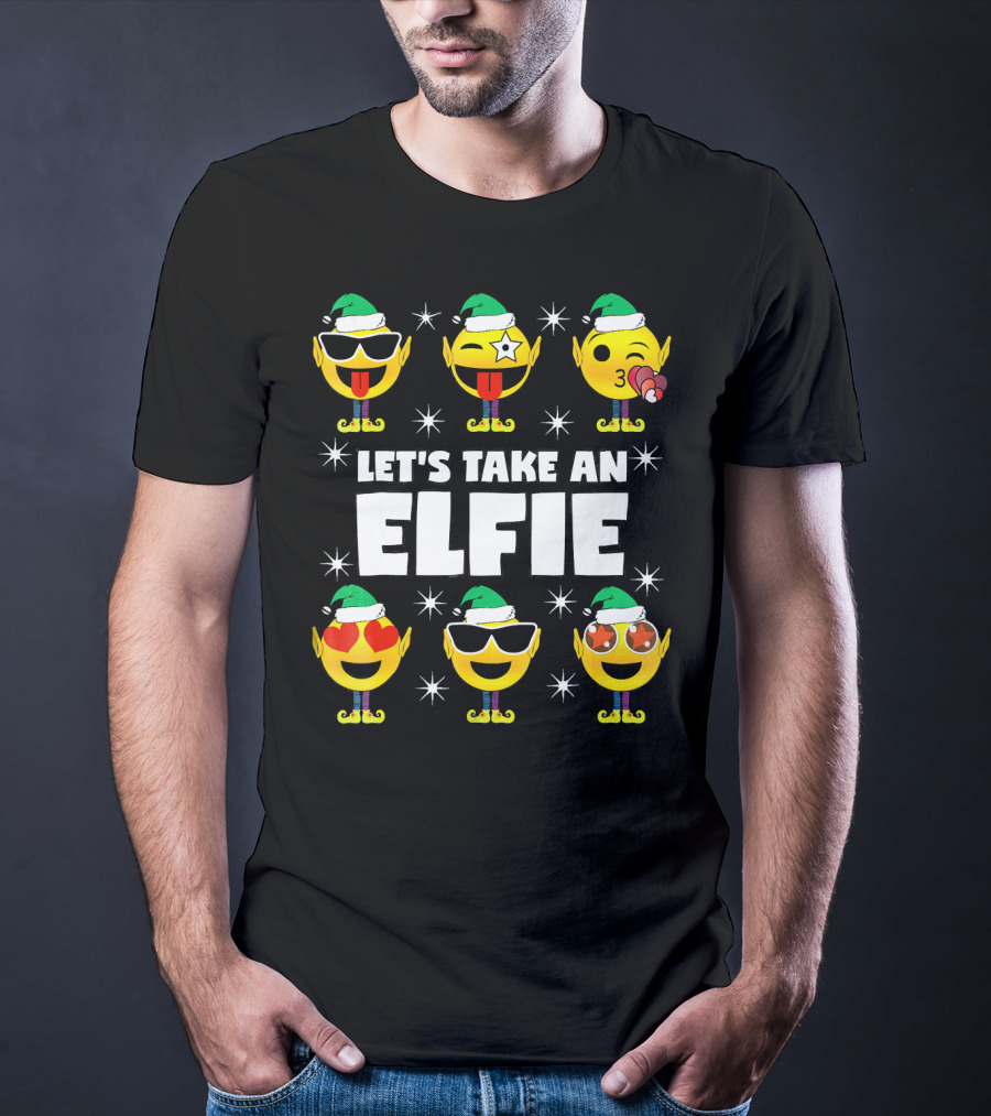 Family Christmas Emoji Elf Let's Take An Elfie T-Shirt