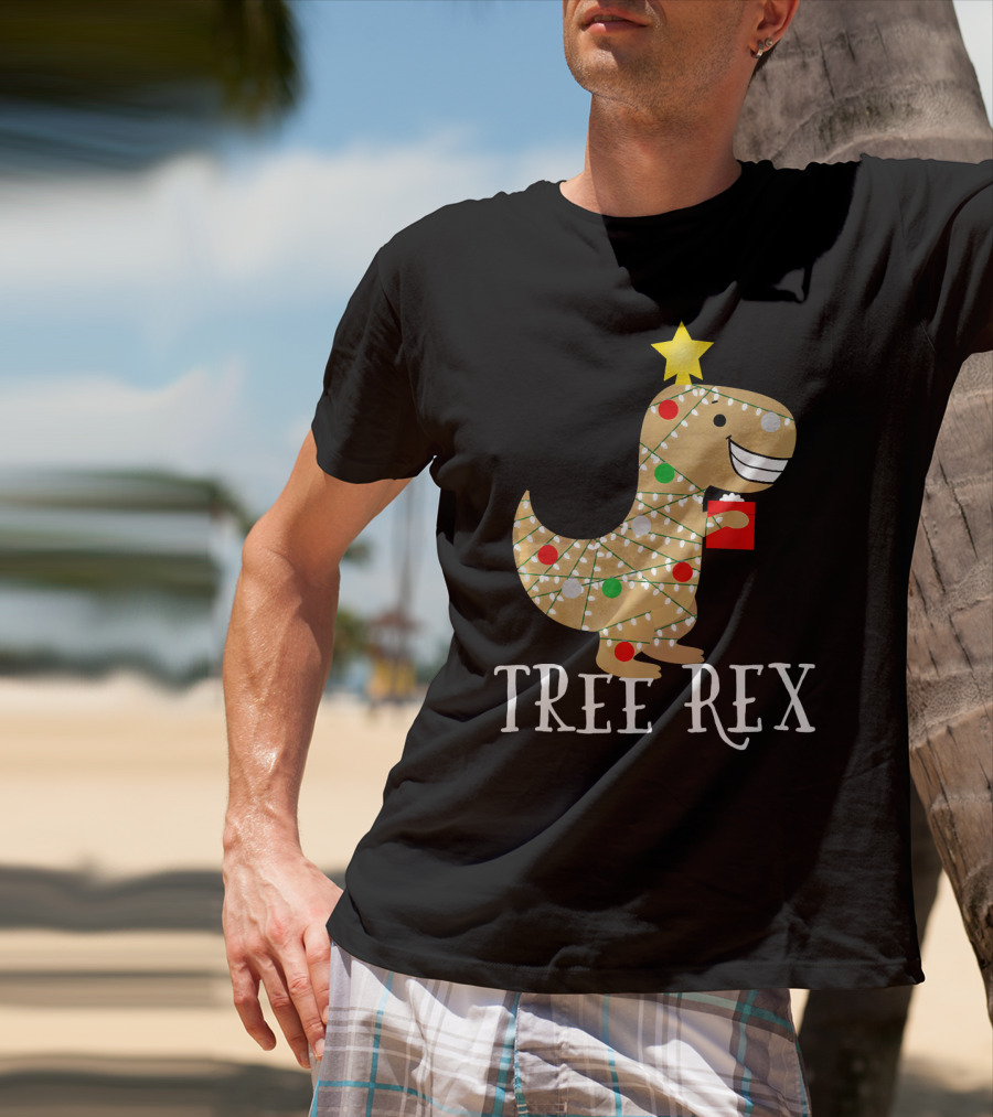 The Original Christmas Tree Rex Dinosaur With Lights And Star T-Shirt
