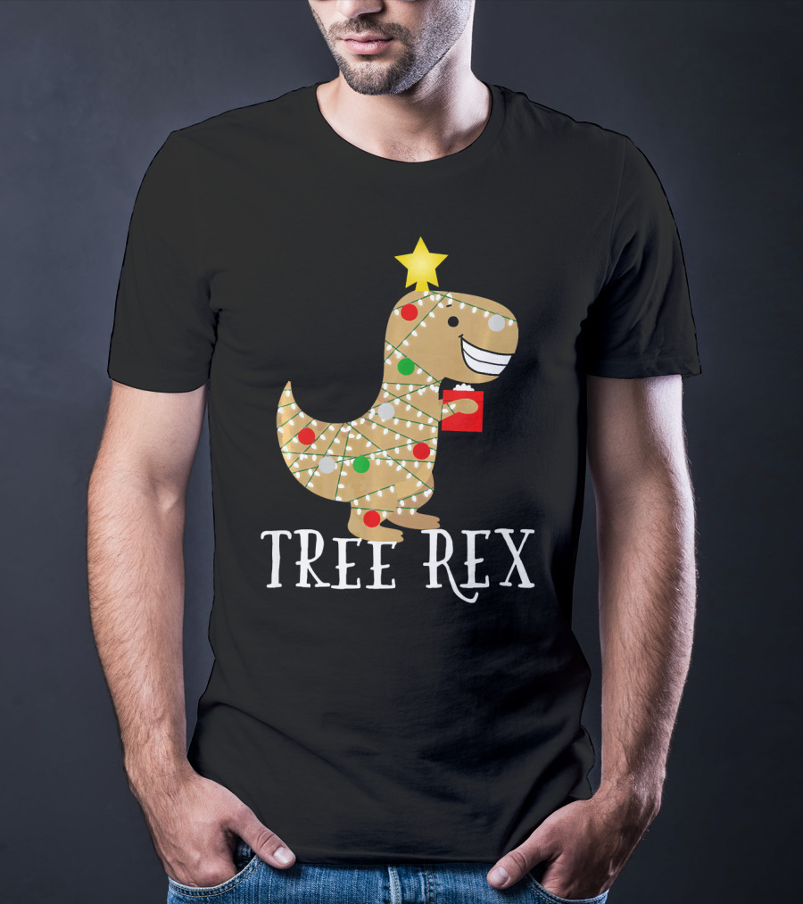 The Original Christmas Tree Rex Dinosaur With Lights And Star T-Shirt