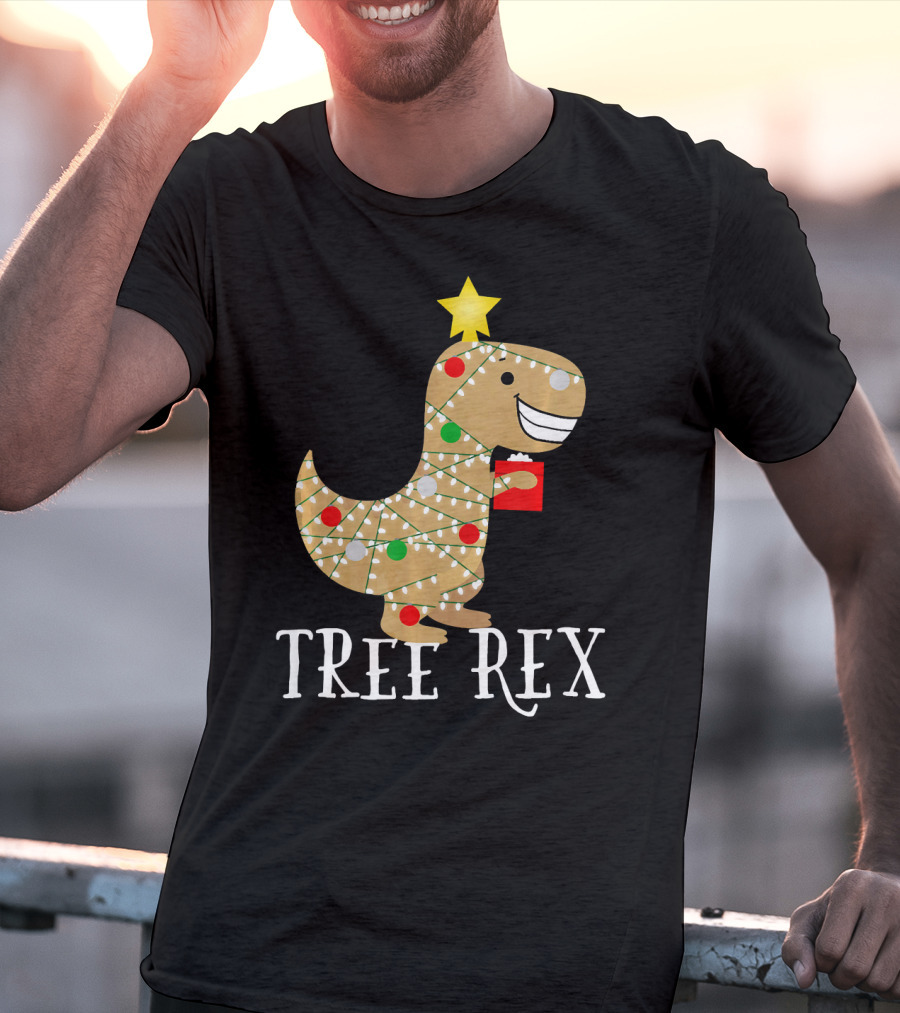 The Original Christmas Tree Rex Dinosaur With Lights And Star T-Shirt