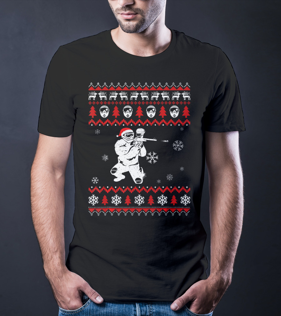 Christmas Paintball Santa Hat Reindeer Snowflakes Ugly T-Shirt