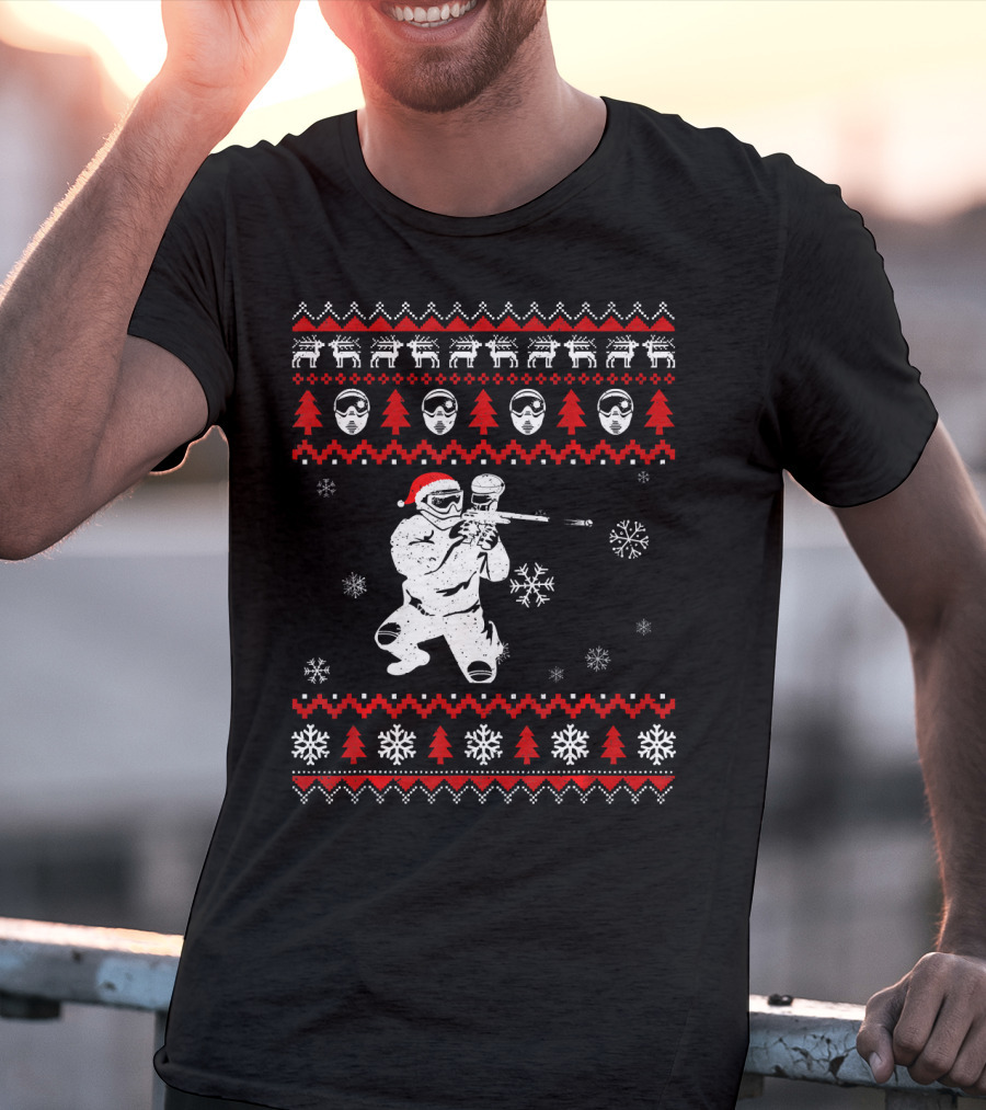Christmas Paintball Santa Hat Reindeer Snowflakes Ugly T-Shirt
