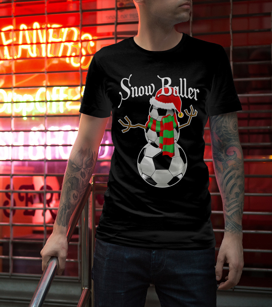 Snow Baller Soccer Christmas Snowman Santa Hat Soccer Balls T-Shirt