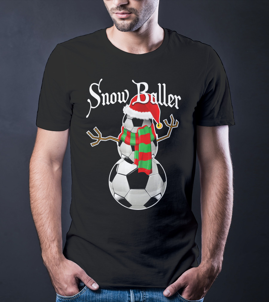 Snow Baller Soccer Christmas Snowman Santa Hat Soccer Balls T-Shirt
