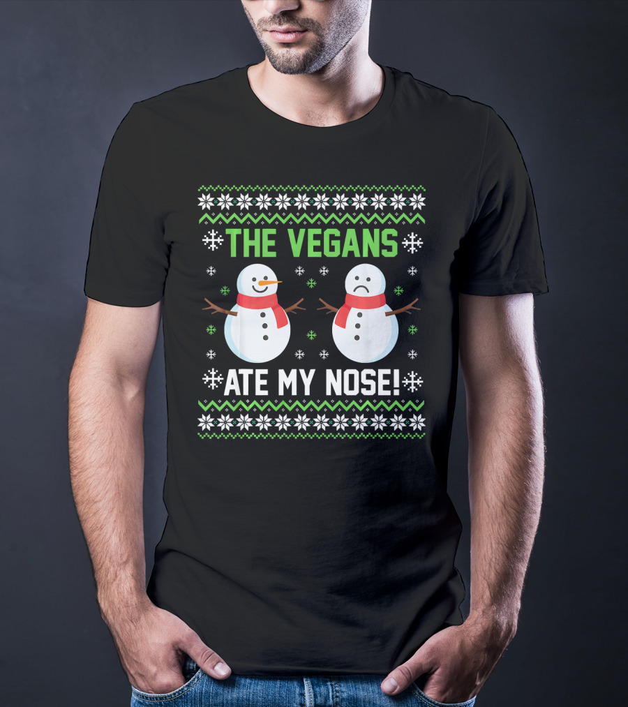 The Vegans Ate My Nose Snowman Funny Holiday T-Shirt