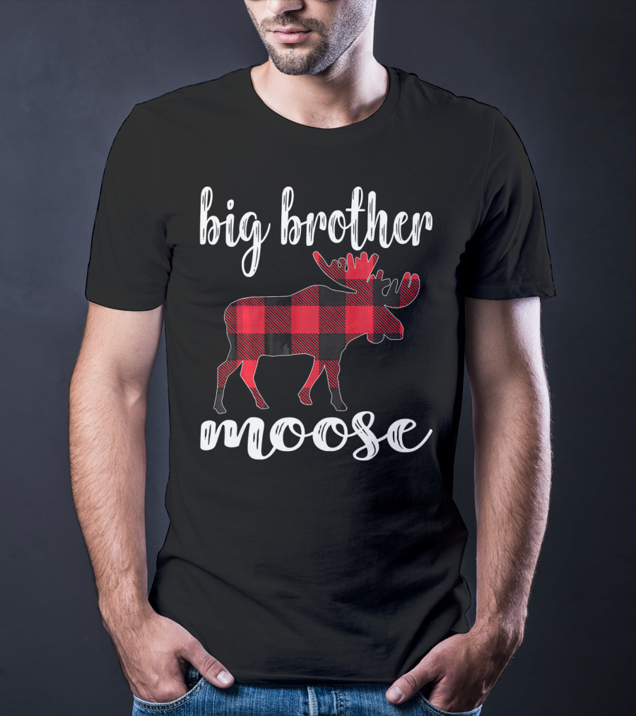 Big Brother Moose Plaid Buffalo Check Moose T-Shirt