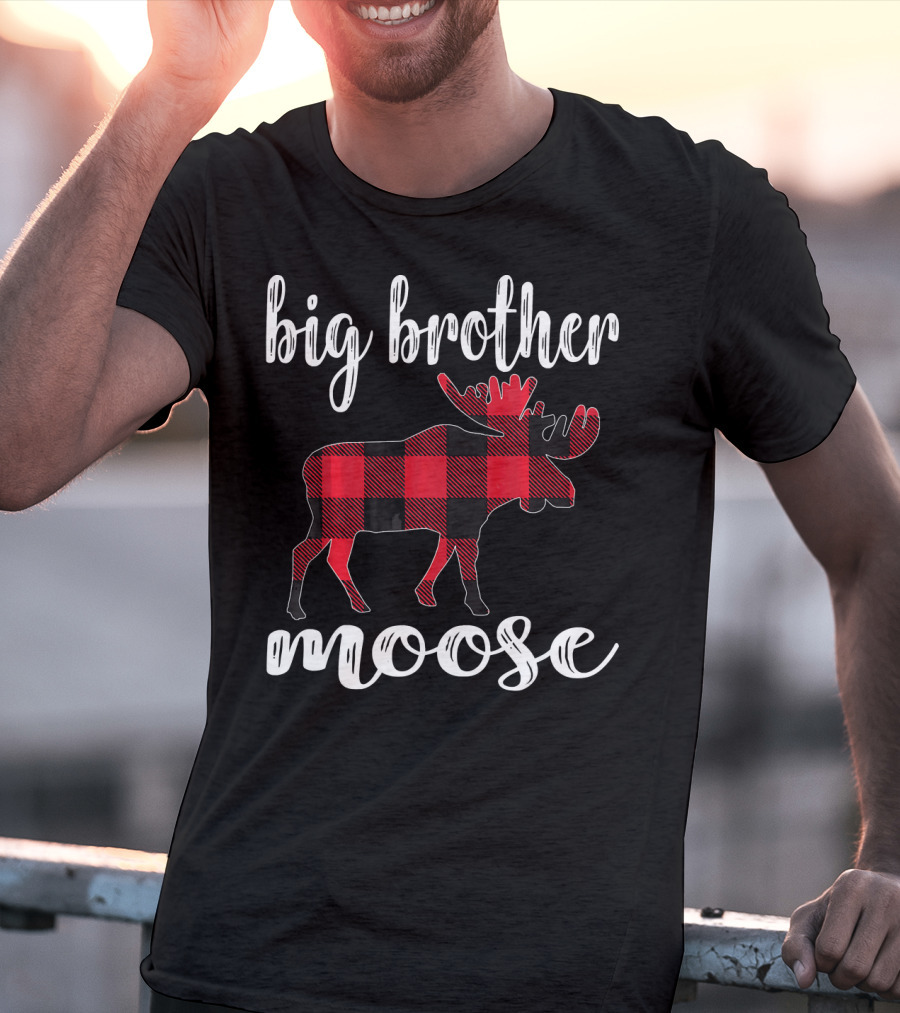 Big Brother Moose Plaid Buffalo Check Moose T-Shirt