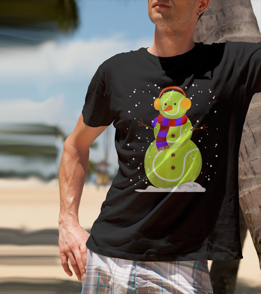 Dabbing Tennis Ball Snowman With Scarf And Earmuffs T-Shirt