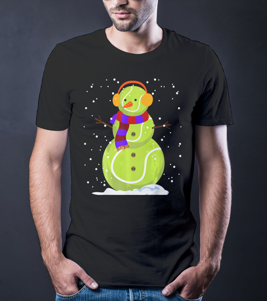 Dabbing Tennis Ball Snowman With Scarf And Earmuffs T-Shirt